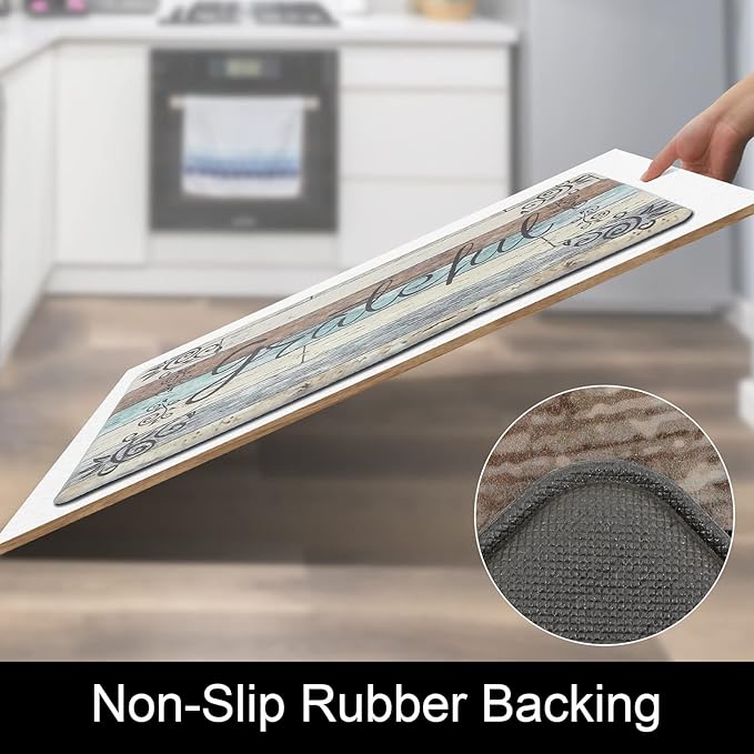 HEBE Anti Fatigue Kitchen Mat Set of 2 Non Slip Cushioned Kitchen Mats for Floor Waterproof Farmhouse Kitchen Rugs and Mats Set Comfort Standing Desk Mat Carpet for Sink,Office,Laundry