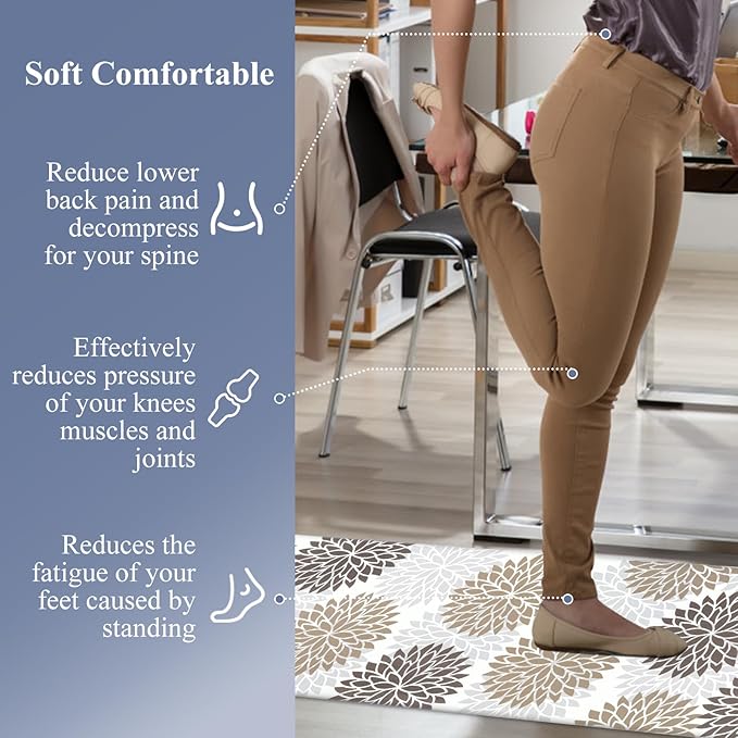 HEBE Kitchen Mat Cushioned Anti Fatigue 20"x71", Non Slip Kitchen Mats for Floor, Waterproof Ergonomic Comfort Standing Carpet Runner for Kitchen Sink, Home Office, Laundry Room
