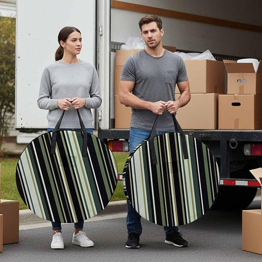 24 Inch Round Storage Bag 2 Pack,Green Black Stripe Pattern Waterproof Wreath Storage Container with Handles&Zipper Line Texture Closet Organizer Bags Garland Box