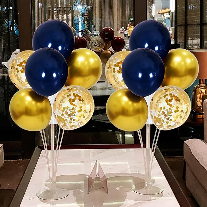 ZJDHPTY 4 Set Blue Gold Balloon Stand Balloon Centerpieces Table Decorations for Birthday Wedding Anniversary Retirement New Years Graduation Decorations Class of 2026