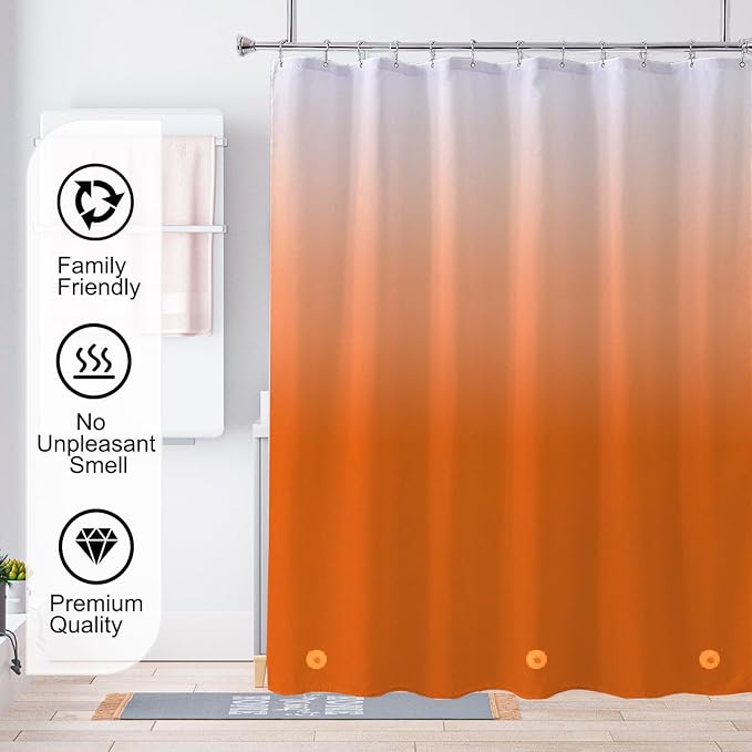 TIKABC Orange Shower Curtain Liner, 4G PEVA Shower Liner, Plastic Peva Waterproof Shower Curtains, 72x72 inch with Grommet Holes 3 Magnetic Weights