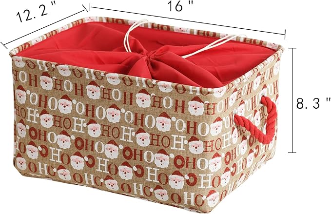 INough Christmas Baskets for Gifts Empty, Christmas Decor Collapsible Santa Storage Bins with Handles Bright and Festive Gift Storage Container for Christmas for Baby/Kids/Nursery Room