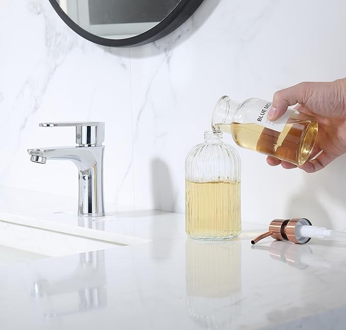 Copper Glass Bathroom Soap Dispenser with Metal Pump,Vintage Dish Soap Dispenser for Kitchen, Used for Lotionor Home,Bathroom,Countertop, Hotel
