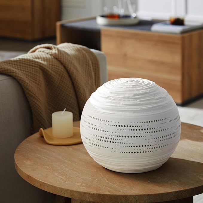 RONDURE 8.7" Modern Ceramic Table Lamp, Fully Dimmable Modern Bedside Lamps for Bedroom, Living Room and Nightstand, White Translucent Ceramic Shade, Warm Ambient Lighting, Corded, Bulb Included