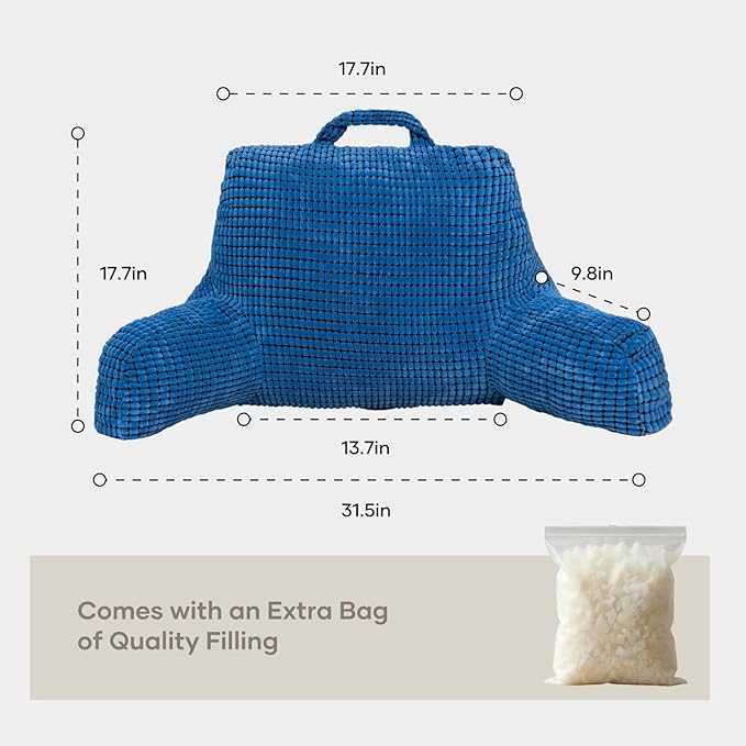NOONTIDE Reading Pillow with Top Handle,Uniquely Designed Soft Fabric, Ergonomic Back Support for Bed,Cover Washable Sit up Pillow,Watching TV/Gaming/Relaxing(Blue)