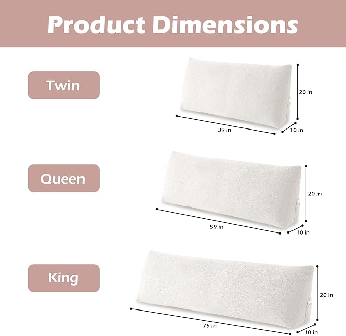 Headboard Pillow Twin, Triangle Bed Wedge Pillow for Headboard, Backrest Pillow for Sitting up, Reading, Working, Headboard Daybed Pillow with Removable Cover for Bed, Dorm Sofa, Beige
