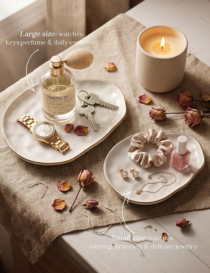 AISBUGUR Jewelry Dish Set of 2, Large Jewelry Tray for More Jewelry Ring Dish Jewelry Bowl with Beautiful Package and Greeting Card Perfect for Birthday Gifts for Women