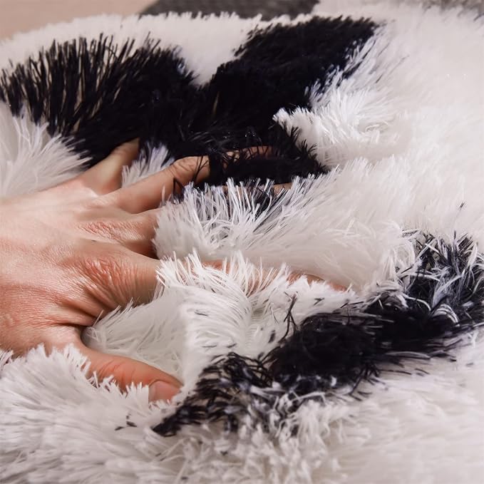 A Nice Night Faux Fur Reading Pillow Bed Wedge Large Adult Children Backrest with Arms Back Support for Sitting Up in Bed/Couch for Bedrest,whiteBlack