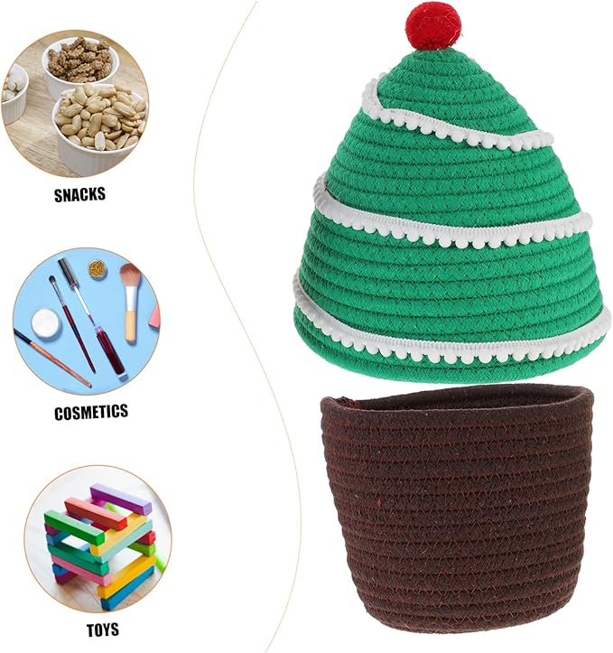 Christmas Tree Shaped Storage Basket Lid for Organizing Home Supplies Decorative Desktop Knitting and Cosmetic Organizer for Festive Decor and Everyday Use