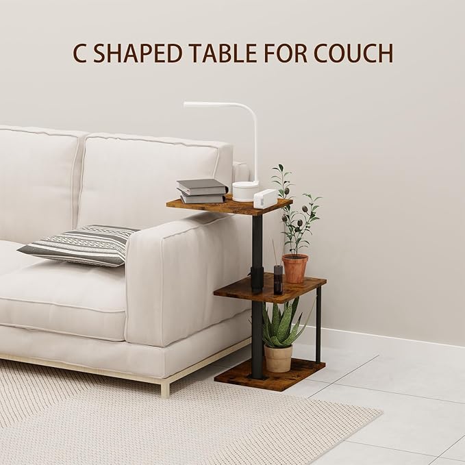 Faesun Swivel Side Table for Couch Arm, Height Adjustable C Shaped End Table for Recliner or Bed, Tv Trays with Storage Shelf for Small Spaces- Small Nightstand for Living Room, Bedroom, 2pc