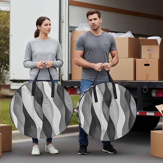 Gray Ripple Round Storage Bag 24 Inch, Abstract Gradient Watercolor Modern Clothes Storage Container with Handles Heavy Duty Organizer for Comforter, Bedding & Holiday Wreaths