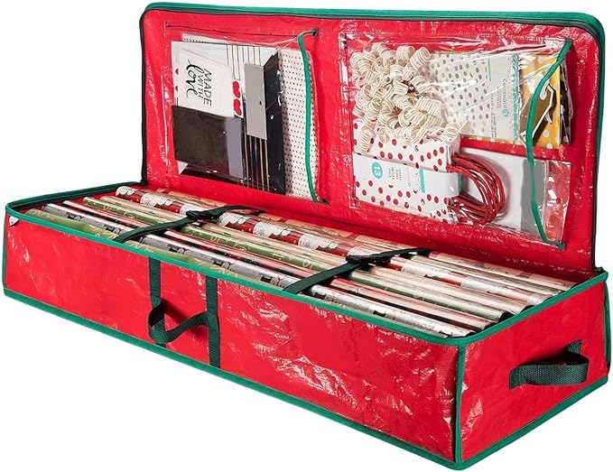 Christmas Wrapping Paper Holder Box, Waterproof Oxford Fabric Container 106x35x15.2 cm for Living Room, Bedroom, Closet, Rolls, Ribbons, Bows Storage