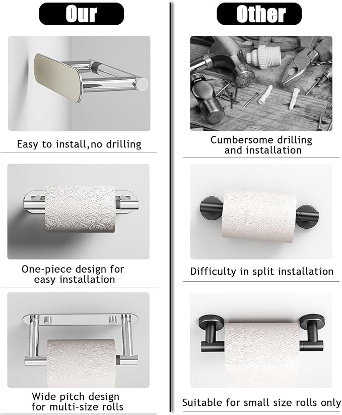 Toilet Paper Holder - Adhesive Toilet Paper Holder or Screw Wall Mounted Swivel Snap Lock Design Fits Anywhere Stainless Steel Bathroom Tissue Roll Holder Chrome
