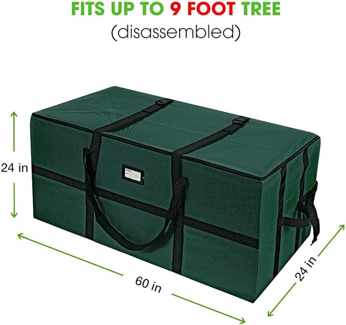 ProPik Christmas Tree Storage Bag, Fits up to 9 Ft. Tall Disassembled Holiday Tree, Heavy Duty Xmas Storage Container, 24"Height X 24" Extra Wide X 60" Long with Top Side Handles and Straps (Green)