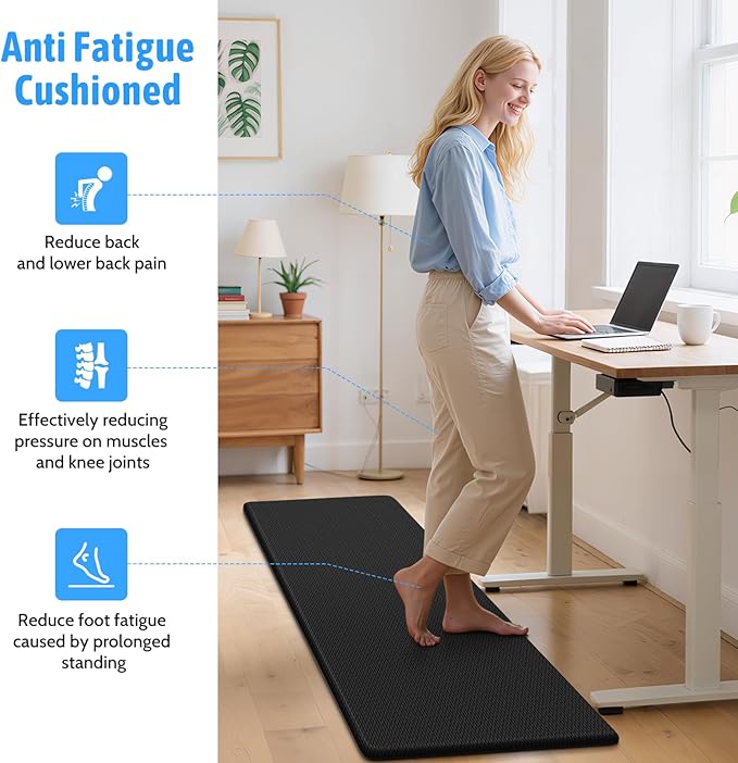 StepLively Kitchen Mat, 2 PCS Kitchen Rugs, Cushioned Kitchen Mats for Floor, Anti Fatigue Kitchen Rug Set, Non-Slip Standing Mat for Kitchen, Office, Sink, 17.3"x30"+17.3"x47", Black