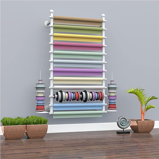 Wall Wrapping Paper Ribbon Organizers and Storage for Gift Shop/Flower Store, Iron Finish Commercial Multi-Purpose Stand, 120cm/47.2inch Tall,White 120cm/47.2in Wide