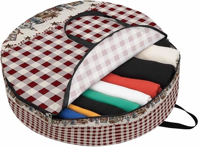 Storage Bag Barn Star Farmhouse Round Storage Totes Bins Closet Organizers with Zippers & Handle Red Buffalo Plaid Clothes Storage Container for Bedroom Dorm Space Saving Packing Supplies Moving Bags