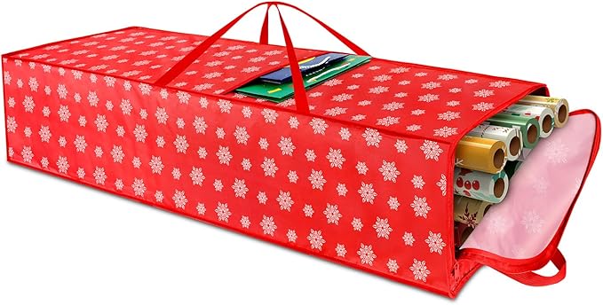 Christmas Wrapping Paper Storage Containers,40 Inch Gift Wrapping Organizer Storage,Fits 20 Standard Rolls of Wrapping Paper,Breathable Fabric, Square
