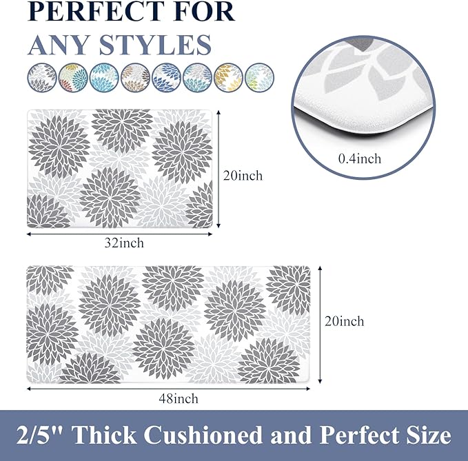 HEBE Anti Fatigue Kitchen Rugs Sets of 2, Non Slip Kitchen Mats for Floor, Waterproof Cushioned Comfort Standing Carpet for Kitchen Sink, Home Office, Laundry Room