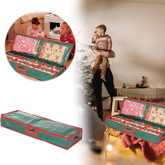 AOLHXY Gift Wrap Organizer, christmas storage under bed,Christmas Wrapping Paper Storage Bag Useful Pockets for Xmas Accessories, Large Capacity Storage Box,Holiday Accessories