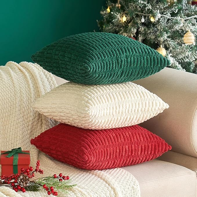 MIULEE Pack of 2 Red Corduroy Decorative Pillow Covers 16x16 Inch Soft Boho Striped Throw Pillow Covers Modern Farmhouse Home Decor for Sofa Living Room Couch Bed