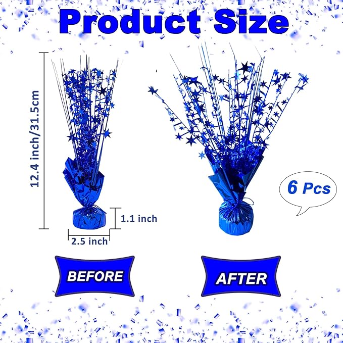 FUBININA 6 Pack Metallic Foil Spray Centerpiece Star Table Decoration Burst Glitter Tabletop Centerpieces for Birthday Christmas New Years Nye Wedding Graduation Holiday Party Supplies Decor, Blue