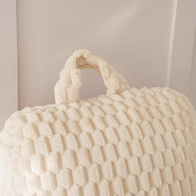 Yaoshuho Fluffy Reading Pillow for Sitting in Bed, Large Backrest Bed Pillow with Arms, Back Support Pillow for Lounging Bedrest, Beige