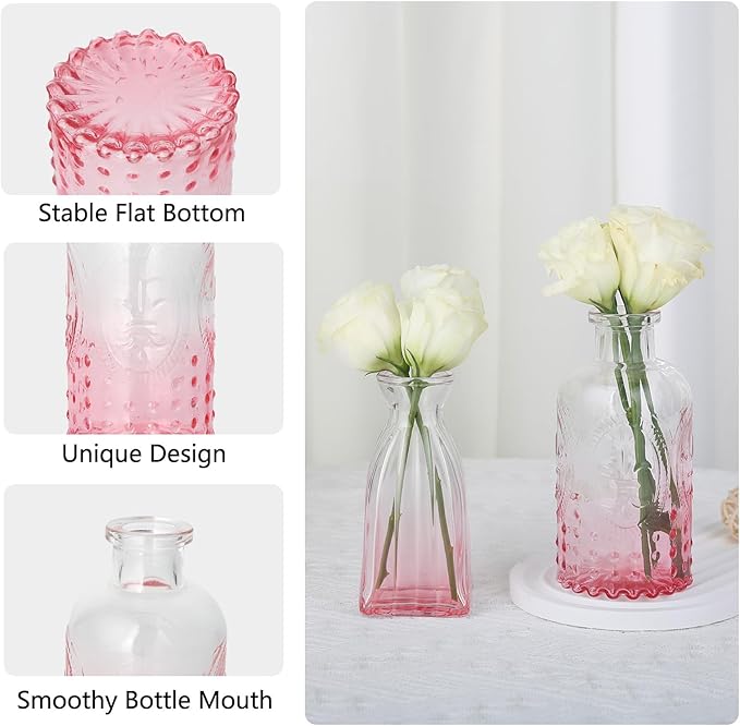 RUCKAE Flower Vase in Bulk 22 Glass Bud Vases Vintage Small Vases for Centerpiece Table Wedding Decorations Home Decor Party (Gradient Pink 22 Pack)