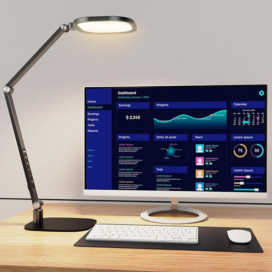 LitONES LED Desk Lamp for Home Office, Professional Eye-Caring Diffused Desk Light, 3 Color 10 Brightness Computer Light, Dimmable Office Lamp with Memory & Timer Func, Metal Swing Arm Table Lamp
