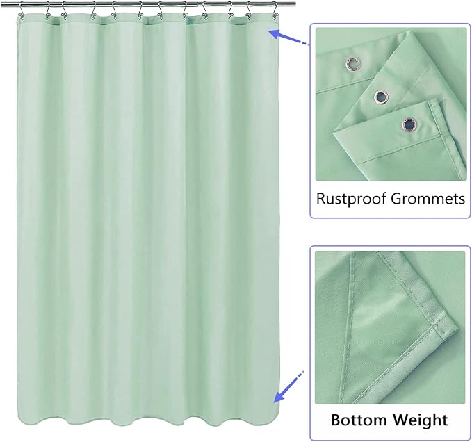 LLSCL Apple Green Fabric Shower Curtain Liner with Magnets, Waterproof Hotel Quality, 72 x 72 Machine Washable