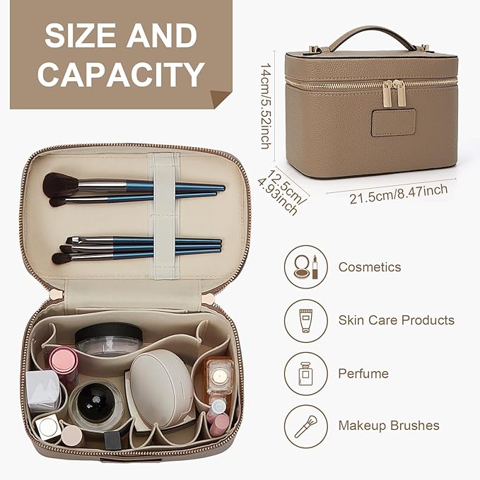 HiTotes Makeup Bag Vanity Case for Women Leather Cosmetic Bag Travel Toiletry Bags Portable Makeup Organizer Case