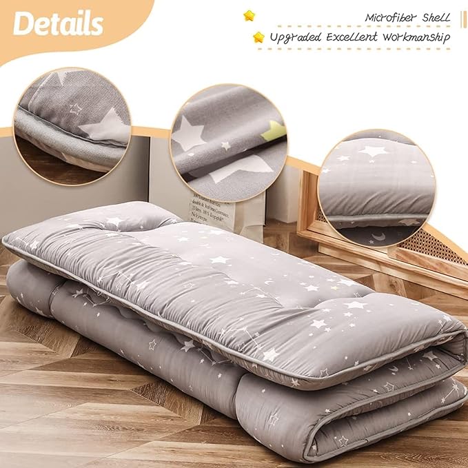 MAXYOYO Grey Constellation Japanese Floor Futon Mattress, Tatami Floor Mat Portable Camping Mattress Kids Sleeping Pad Foldable Roll Up Floor Lounger Couch with Mattress Protector Queen Size