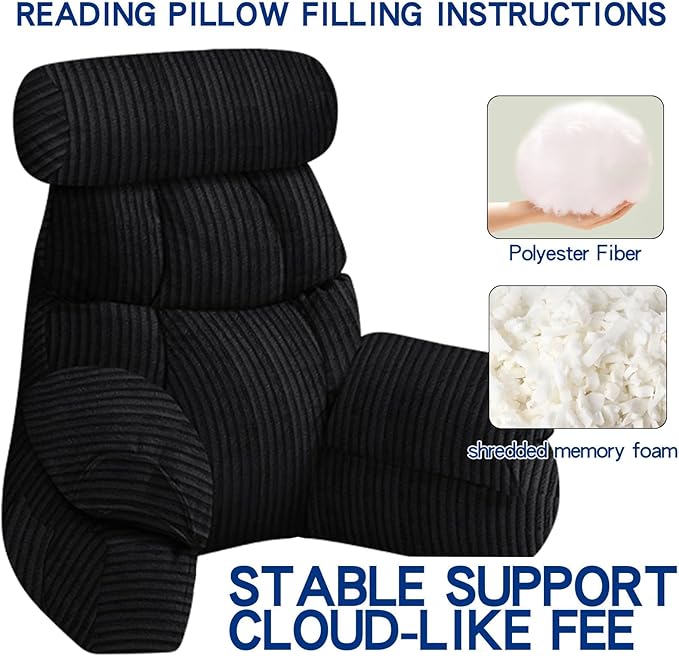 FXXUDVNIIN Back Pillow for Bed Sitting up – with 9.4" Armrest, for Reading, Gaming, Relaxing. Also Serves as tv Pillows for Sitting in Bed, Floor Pillow & Back Support for Adults.