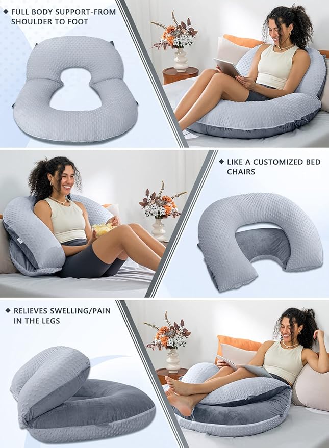 INSEN Reading Pillow, Back Pillow for Sitting in Bed for Reading, Nurse & Relax, Reading Pillow for Adults, Moms & Kids, Sit Up Pillow for Bed, Double-Sided Gray