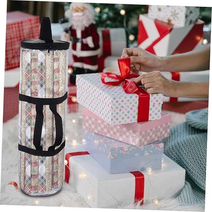 FOMIYES Christmas Wrap Organizer Storage Bag for Wrapping Paper and Ribbons Transparent Zipper Closure Design for Holiday Storage for under Bed Closet