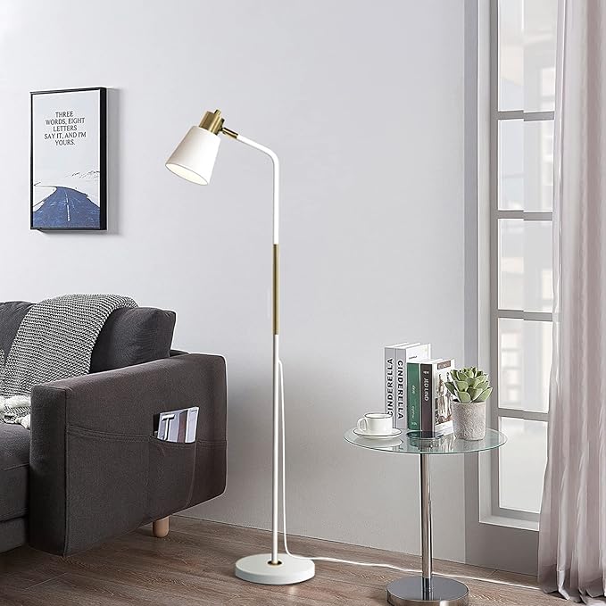 LALISU Floor Lamp, Industrial Floor Lamps for Living Rooms Rustic Farmhouse Reading Standing Floor Lamp Adjustable Metal Heads Indoor Task Lighting for Living Room Bedroom Office Home Décor (White)
