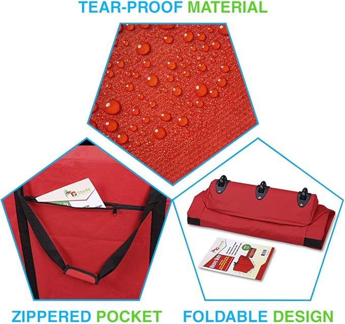 Primode Rolling Tree Storage Bag, Fits Up to 9 foot Disassembled Holiday Tree, 28" Height X 16" Wide X 60" Long Extra Large Heavy Duty Storage Container with Wheels (Red)