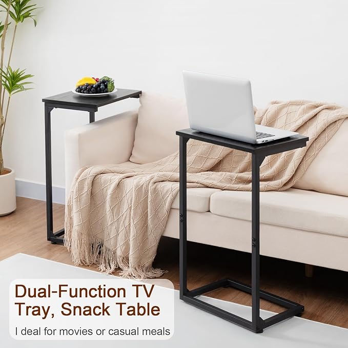 AMHANCIBLE C Shaped End Tables Set of 2, Couch Side Tables that Slide Under, TV Trays for Living Room, Bedroom, Small Space, Sofa, Black HET02BBK