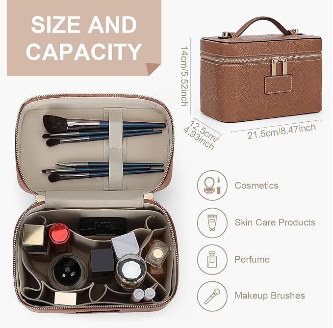 HiTotes Makeup Bag Vanity Case for Women Leather Cosmetic Bag Travel Toiletry Bags Portable Makeup Organizer Case