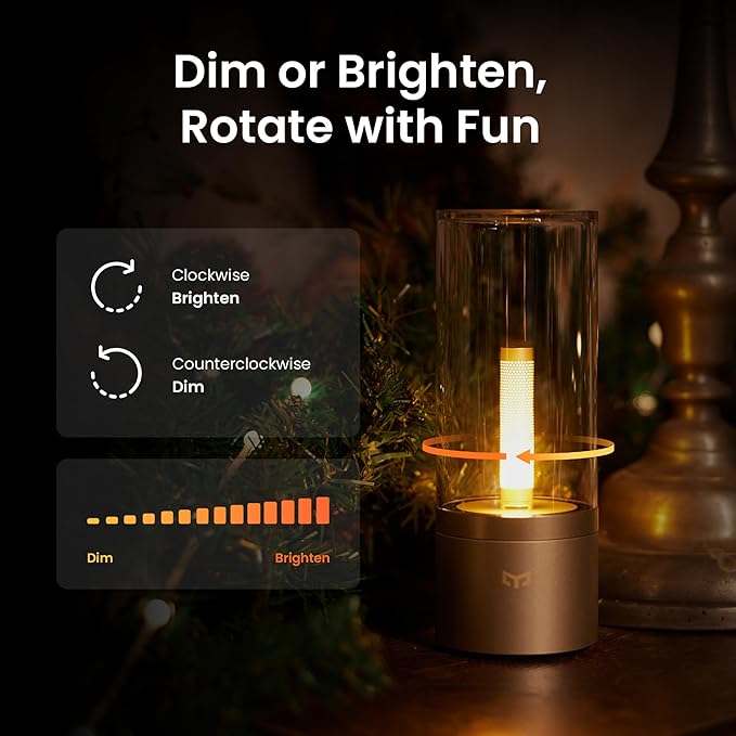 Small Table Lamp for Bedroom, Dimmable LED Night Light, Rechargeable Modern Candle Lamps for Living Room, 1800K Warm Light Portable Cordless Candlelight Gifts for Women, Home, Desk, Office, Room Decor