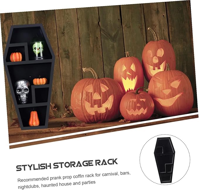 Spooky Coffin Shelf Gothic Decor Organizer for Candles Books Figurines Unique Halloween Storage Rack for Eerie Atmosphere Creepy Collectibles Novelty Decorative Display Shelf
