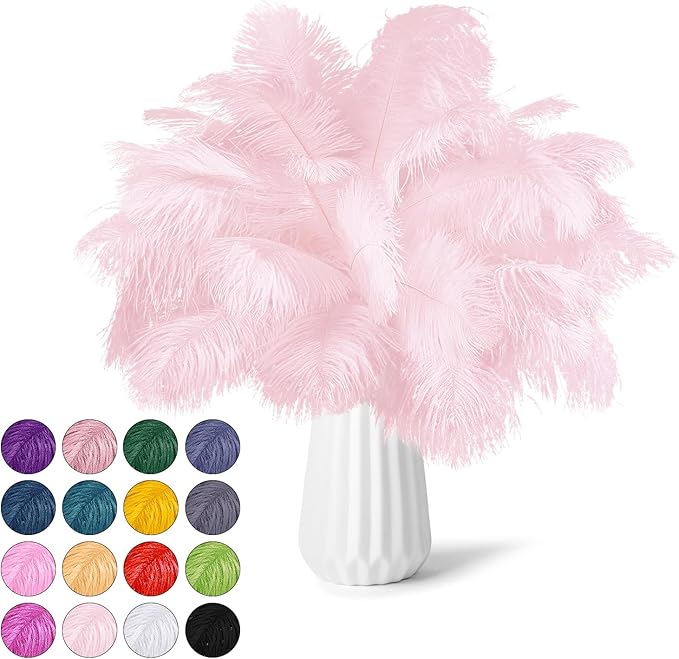 30pcs Light Pink Ostrich Feathers Natural Bulk 9-12inch(23-30cm) Vase Craft Wedding Home Party Centerpieces Christmas Day Decoration