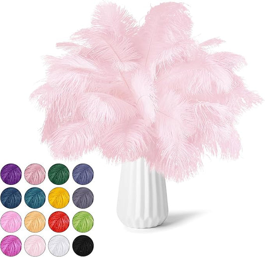 30pcs Light Pink Ostrich Feathers Natural Bulk 9-12inch(23-30cm) Vase Craft Wedding Home Party Centerpieces Christmas Day Decoration