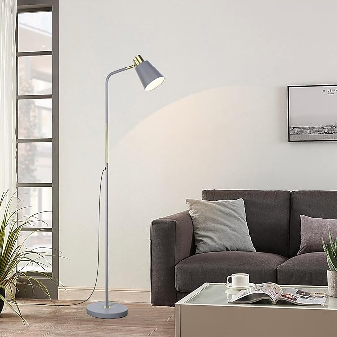 LALISU Floor Lamp, Industrial Floor Lamps for Living Rooms Rustic Farmhouse Reading Standing Floor Lamp Adjustable Metal Heads Indoor Task Lighting for Living Room Bedroom Office Home Décor (Grey)