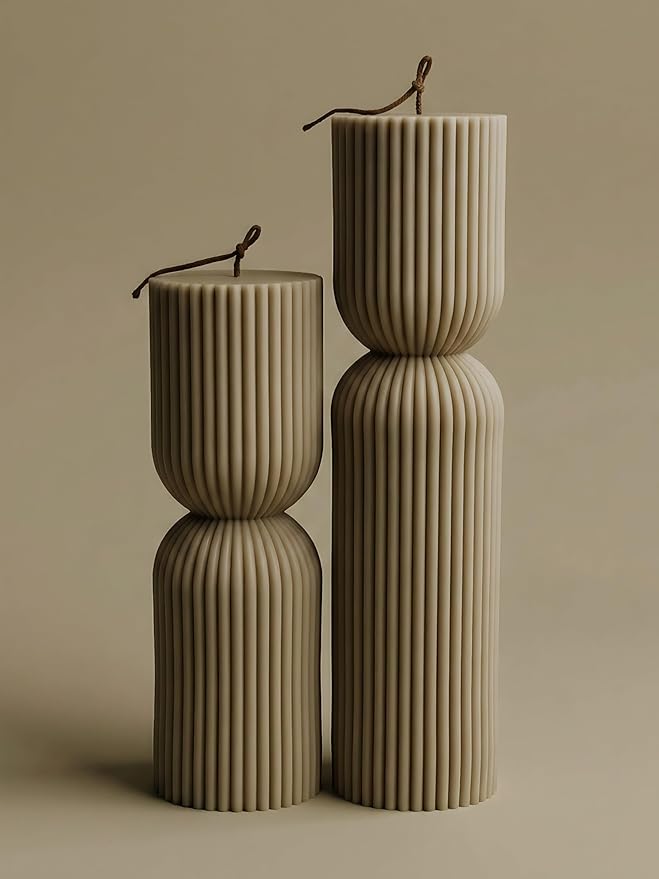 LAWA Hourglass Pillar Candle - Large Beautiful Handmade Pillar Scented Soy Wax Candle Elegant Bubble Aesthetic Candle Housewarming Gift Home Room Shelf Decor Idea Olive Beige (Set of 2)