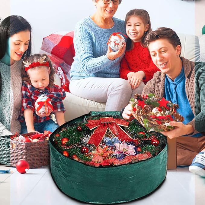 ProPik Christmas Wreath Storage Bag 24" - Garland Holiday Container with Tear Resistant Material - Featuring Heavy Duty Handles and Transparent Card Slot - (Green)