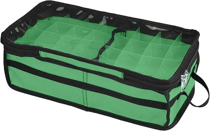 Ornament Storage Box Under Bed 64 Cell Partition 600D Oxford PVC Transparent Window 61x30.5x15cm (Green)