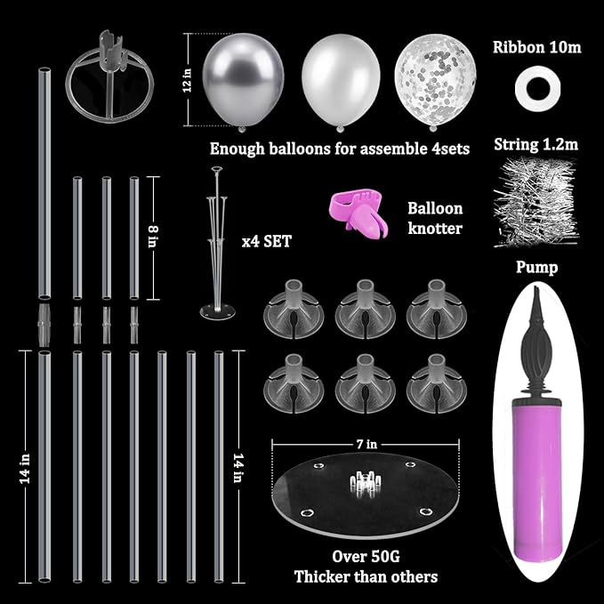 ZJDHPTY Silver Balloon Stand Centerpiece Table Decorations for 25th Wedding Anniversary Birthday Bridal Shower Father's Day Mother's Day Platinum Party Decorations(Silver gray set4)