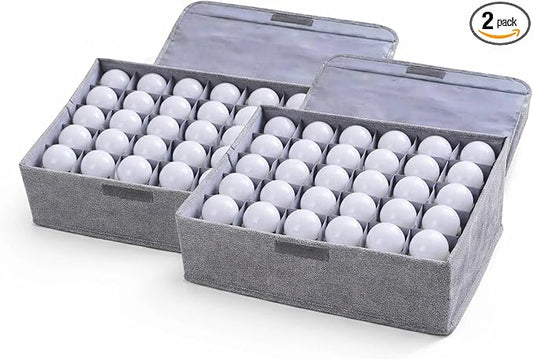 2 Pcs Light Bulb Storage 0rganizer, Christmas Light Storage Keep 30 Capacity Light Bulb Foldable Organizer with Lid Sturdy PP Board Fits Various Balls Standard Bulbs for Xmas Holiday