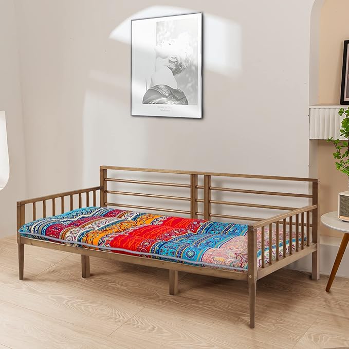 MAXYOYO Bohemian Floor Cot Mattress, Japanese Floor Mattress Narrow Twin Futon Single Mat for Adults, Foldable Futon Roll Up Mat for Camping